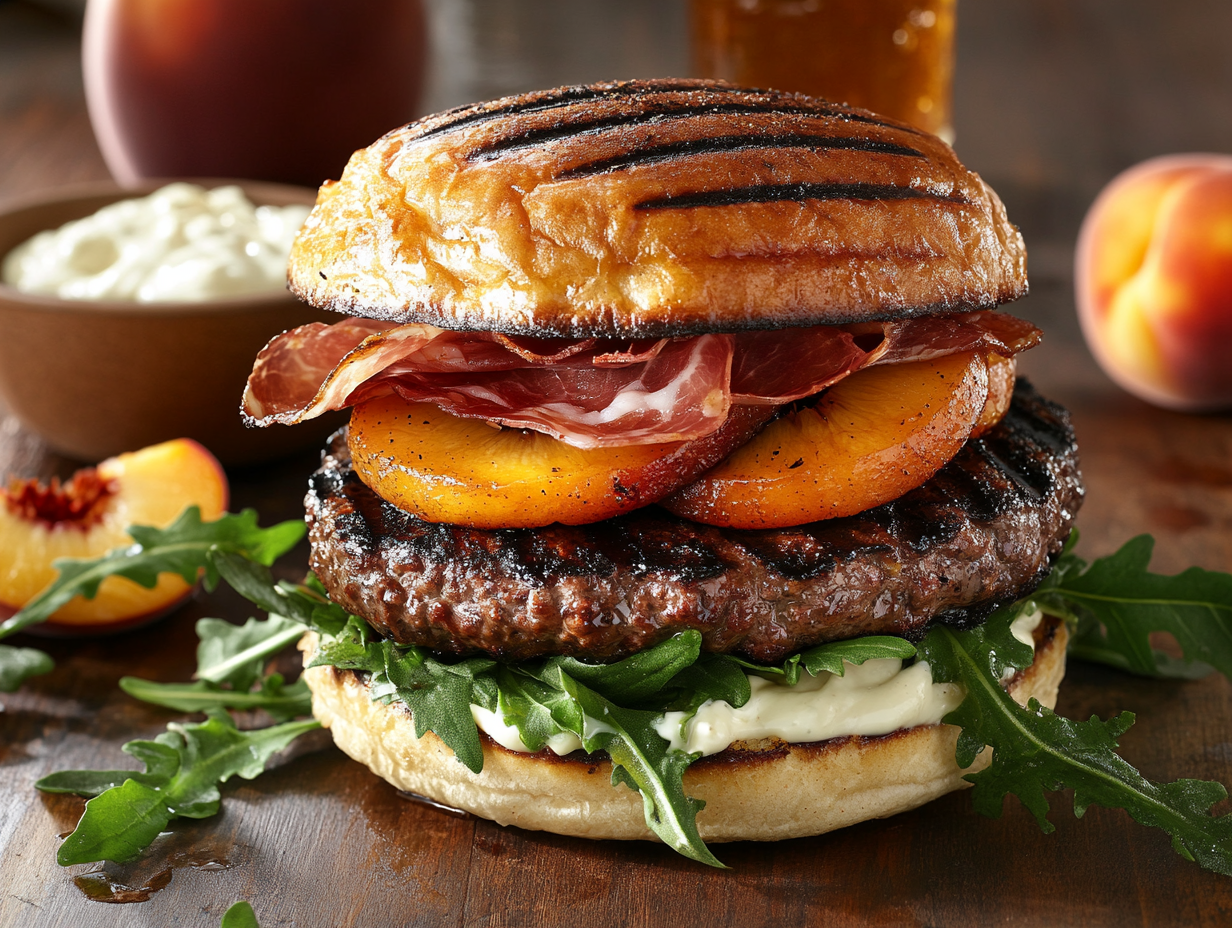 BBQ Peach and Prosciutto Burger