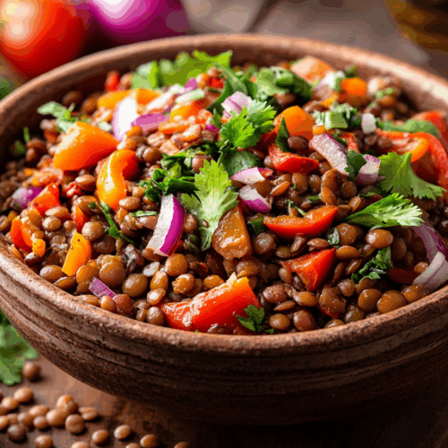 Uruguayan Lentil Salad With Roasted Peppers