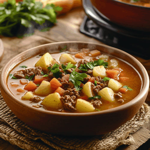 Minced Beef And Vegetable Cuchuco Soup