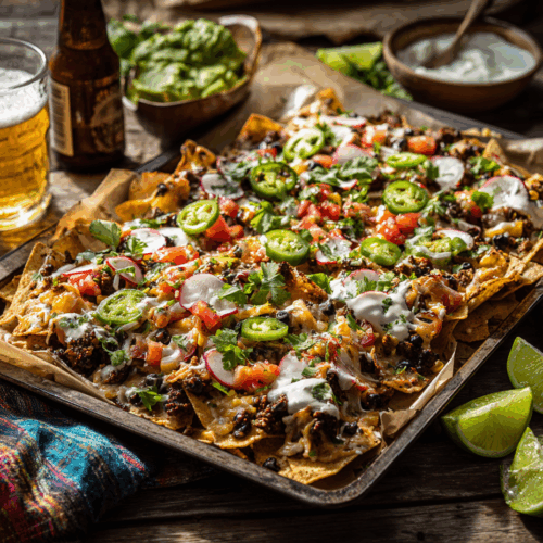 Smoky Chipotle Sheet-Pan Nachos With Lime Crema