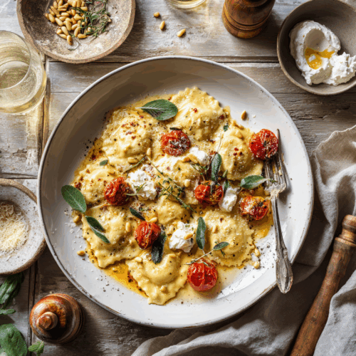 30-Minute Brown Butter Sage Ravioli With Burst Tomatoes &Amp; Lemon Ricotta