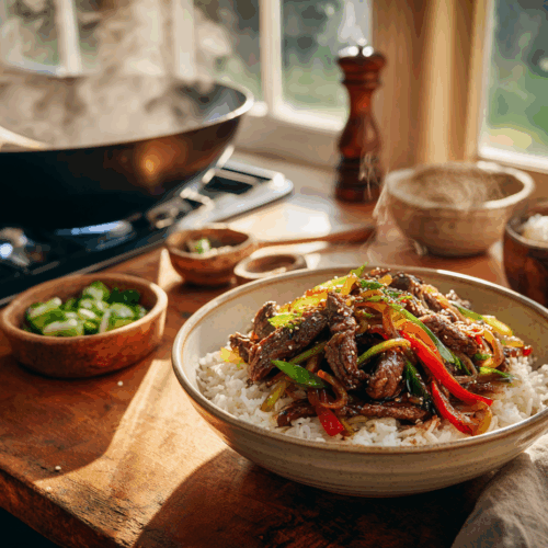 30-Minute Black Pepper Steak With Bell Peppers