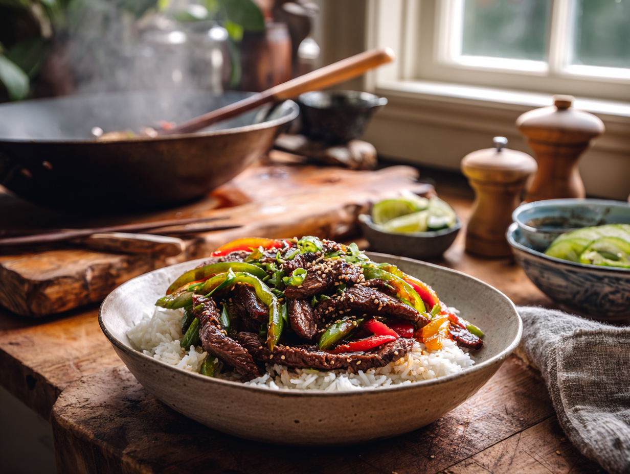 30-Minute Black Pepper Steak with Bell Peppers