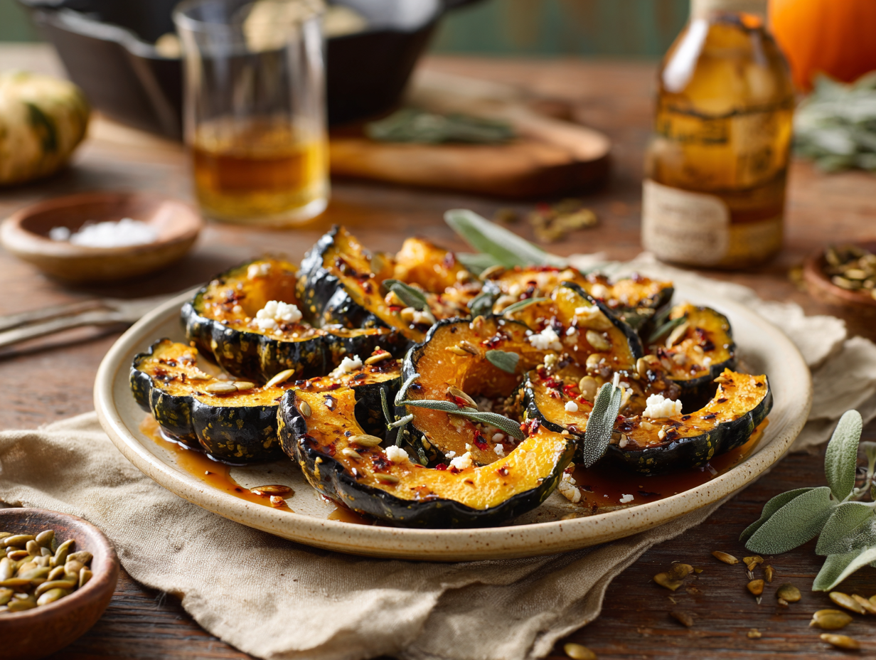 Maple–Chili Glazed Acorn Squash With Crispy Sage &Amp; Pepitas
