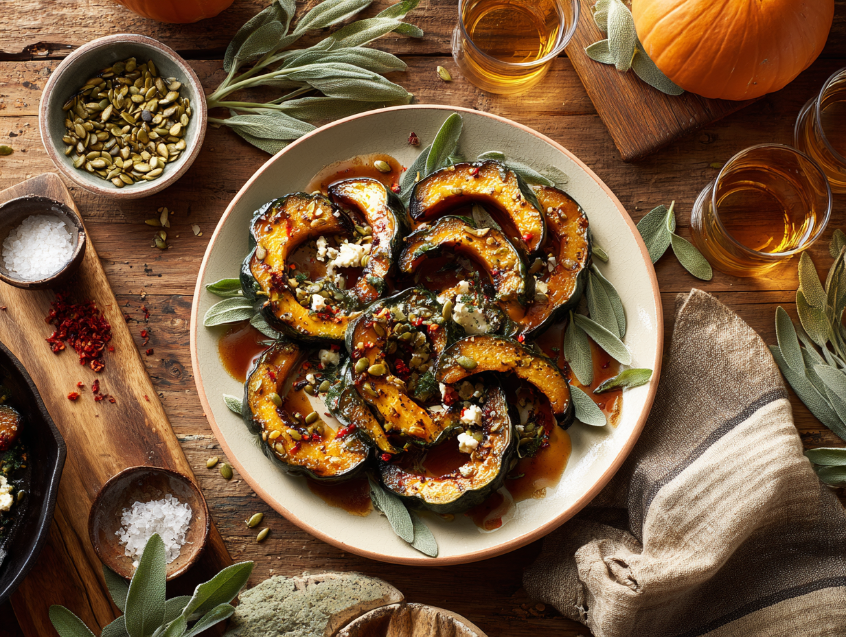 Maple–Chili Glazed Acorn Squash with Crispy Sage & Pepitas