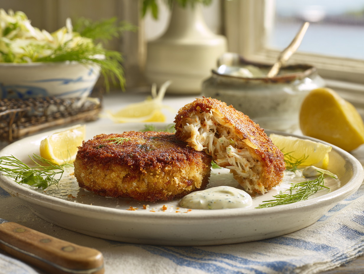 Maryland Crab Cakes Recipe 2 Crispy Maryland-Style Crab Cakes With Lemon-Dill Remoulade