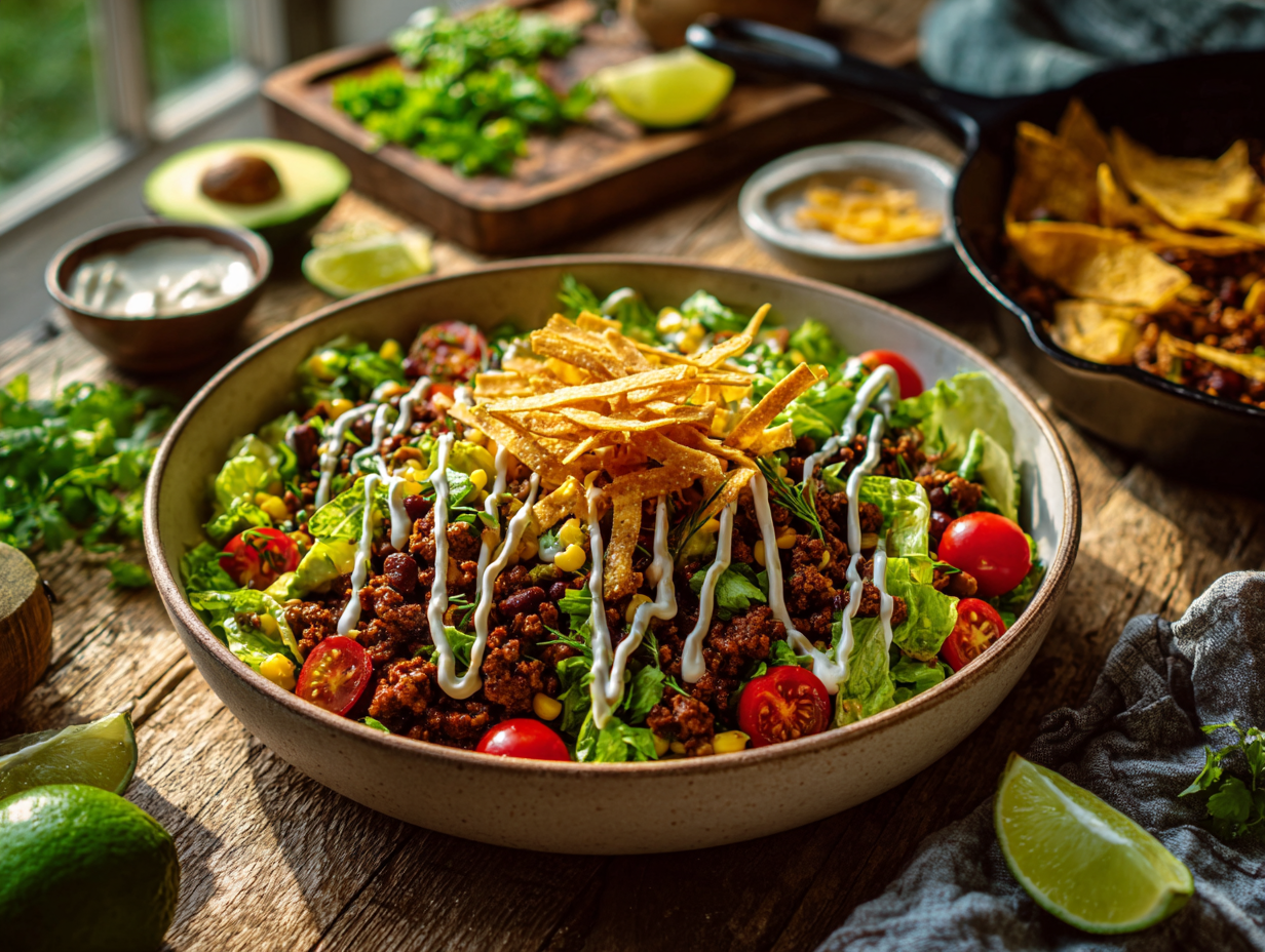 Weeknight Tex-Mex Taco Salad with Lime Crema