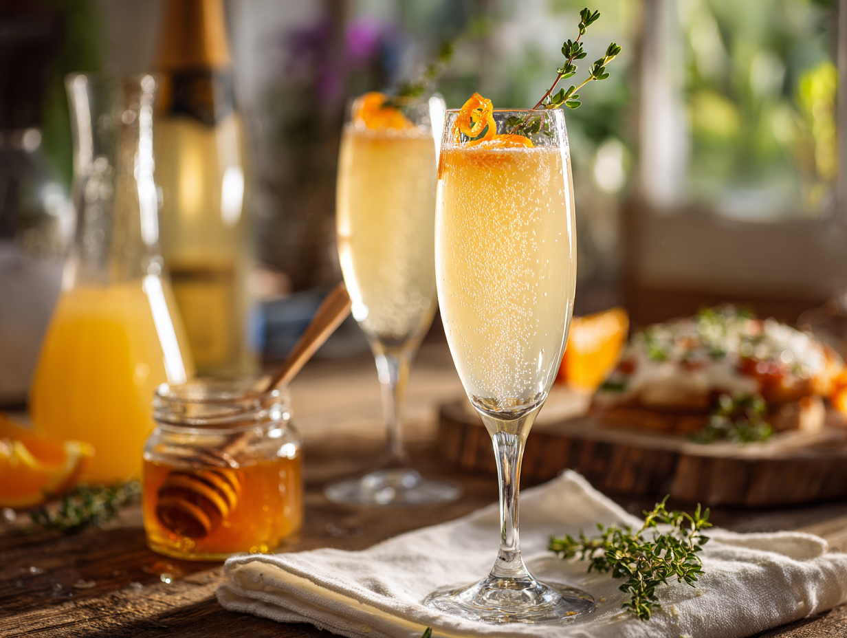 Classic Mimosa with Quick Citrus-Honey Thyme Syrup