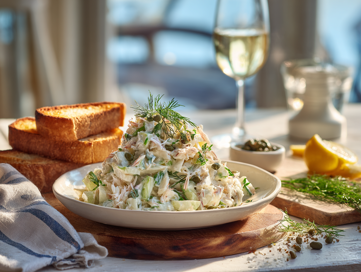 Citrus-Tarragon Crab Salad with Crispy Capers and Buttered Brioche