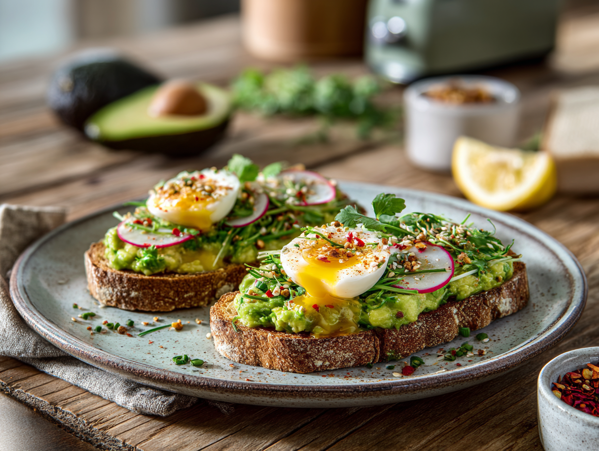 Cafe-Style Avocado Toast with Lemon–Chili Crunch and Jammy Egg