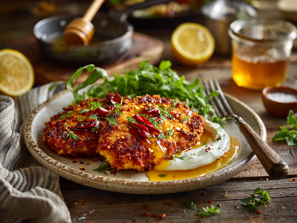 Crispy Hot Honey Chicken Cutlets With Lemon-Herb Yogurt