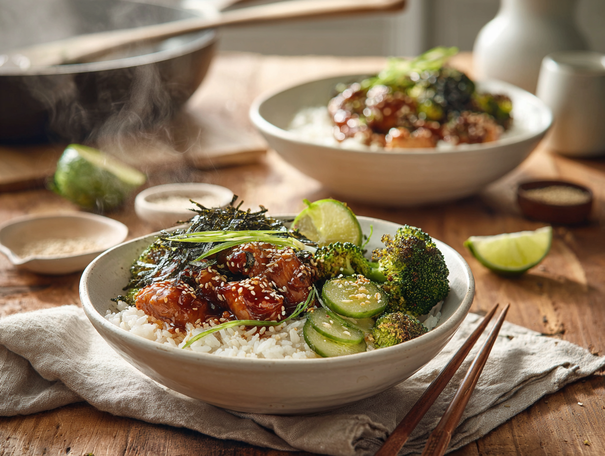 Speedy Sesame-Garlic Chicken Rice Bowl
