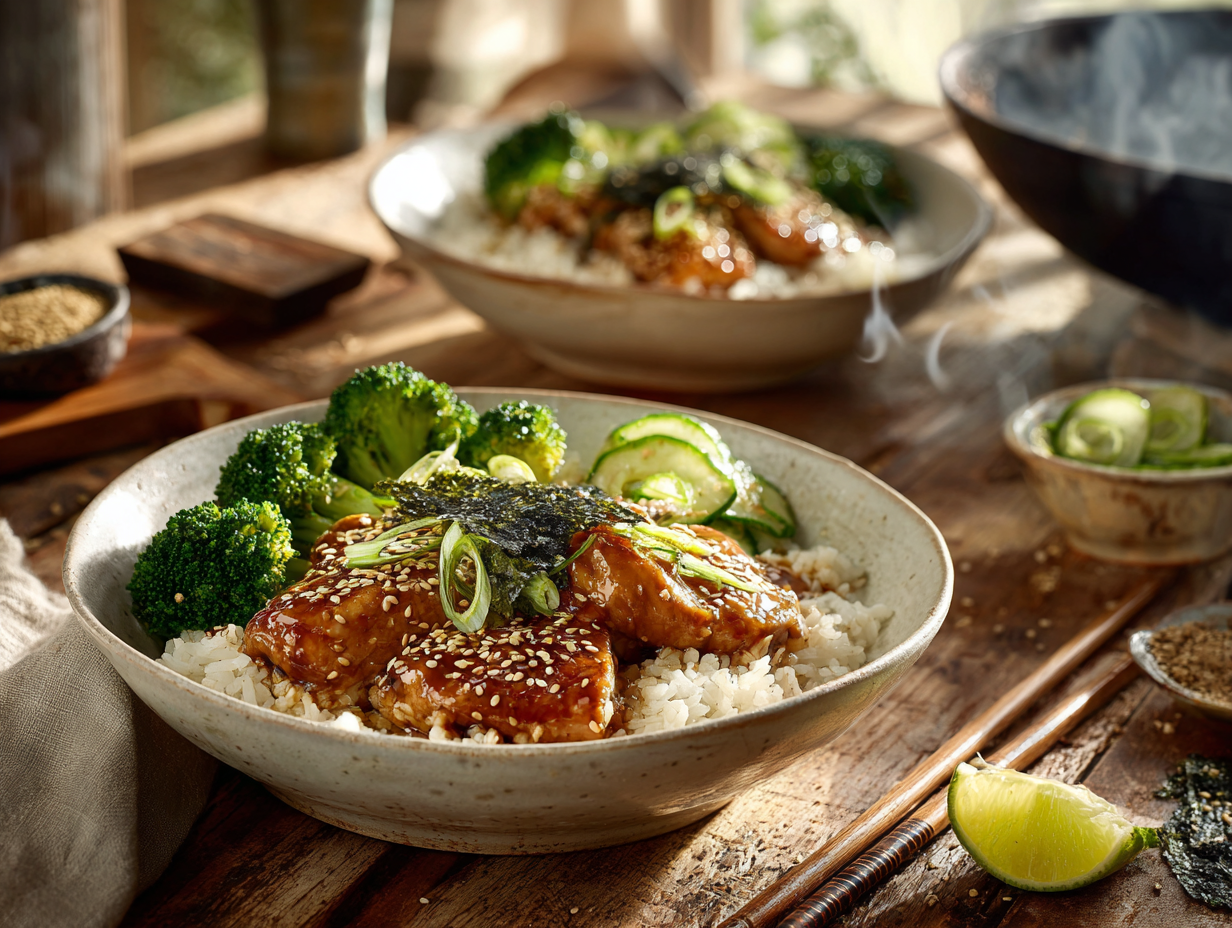 Speedy Sesame-Garlic Chicken Rice Bowl