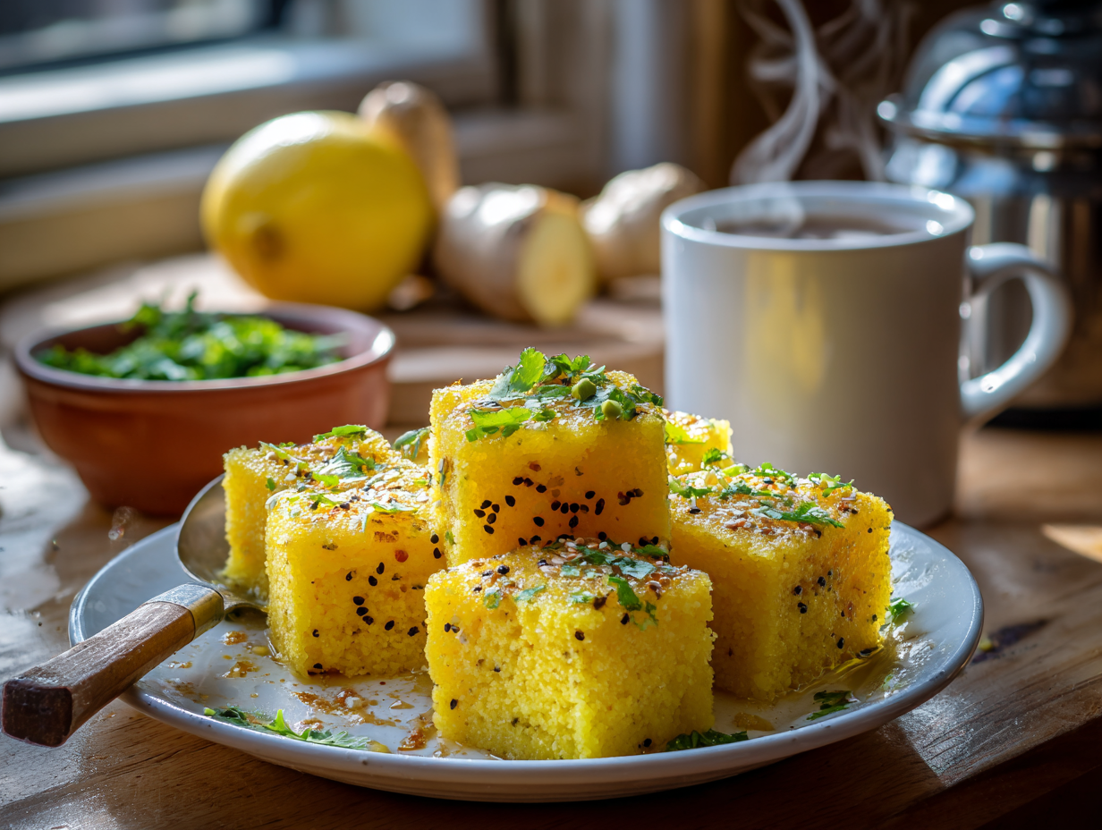 Quick Khaman Dhokla Recipe 2 Quick Khaman Dhokla (Steamed Chickpea Flour Cakes)