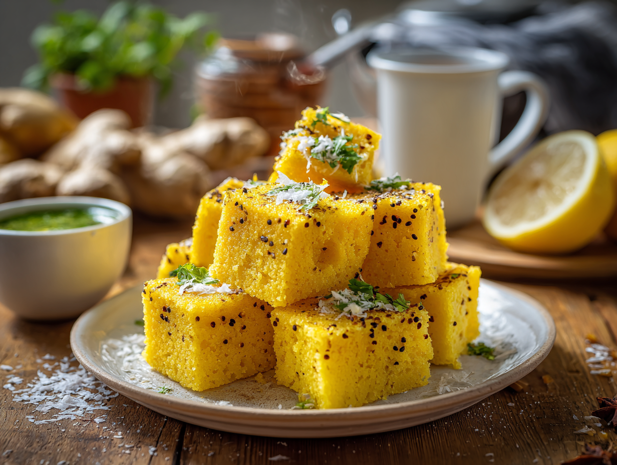 Quick Khaman Dhokla (Steamed Chickpea Flour Cakes)