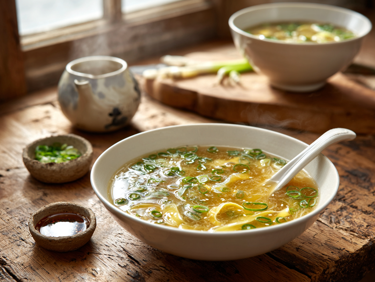Silky Egg Drop Soup With Scallion–Ginger Drizzle