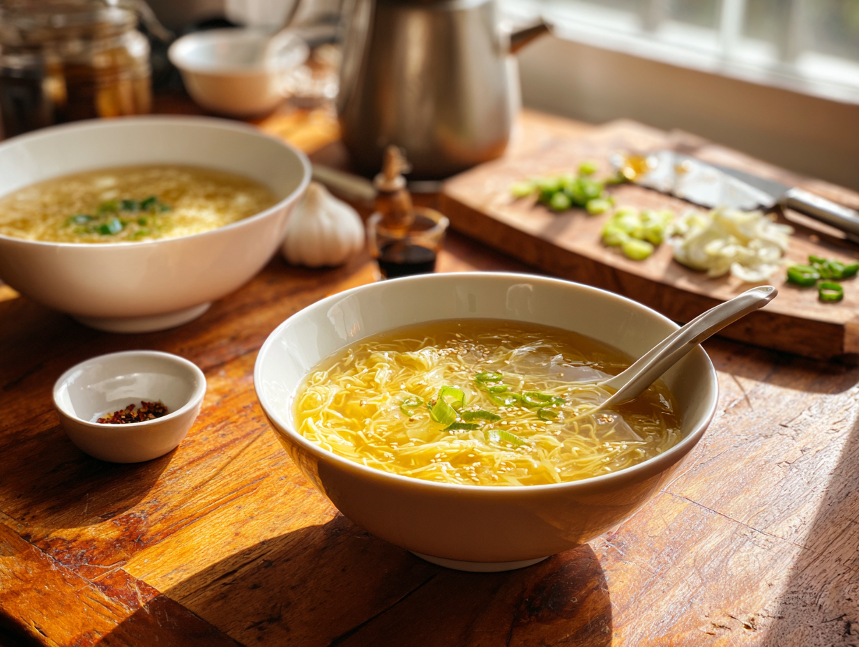 Silky Egg Drop Soup with Scallion–Ginger Drizzle