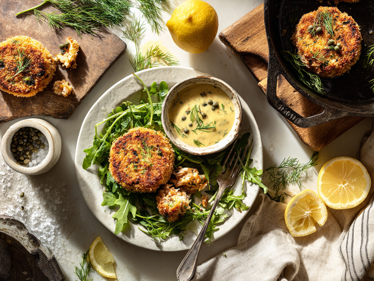 Crisp-Edged Salmon Patties With Lemon-Dill Sauce