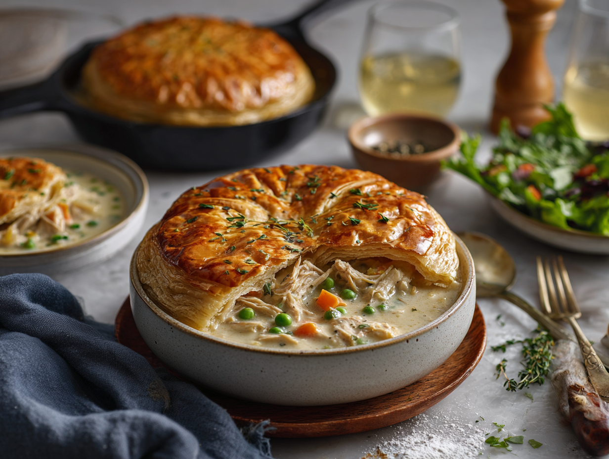 30-Minute Skillet Chicken Pot Pie with Puff Pastry Lids