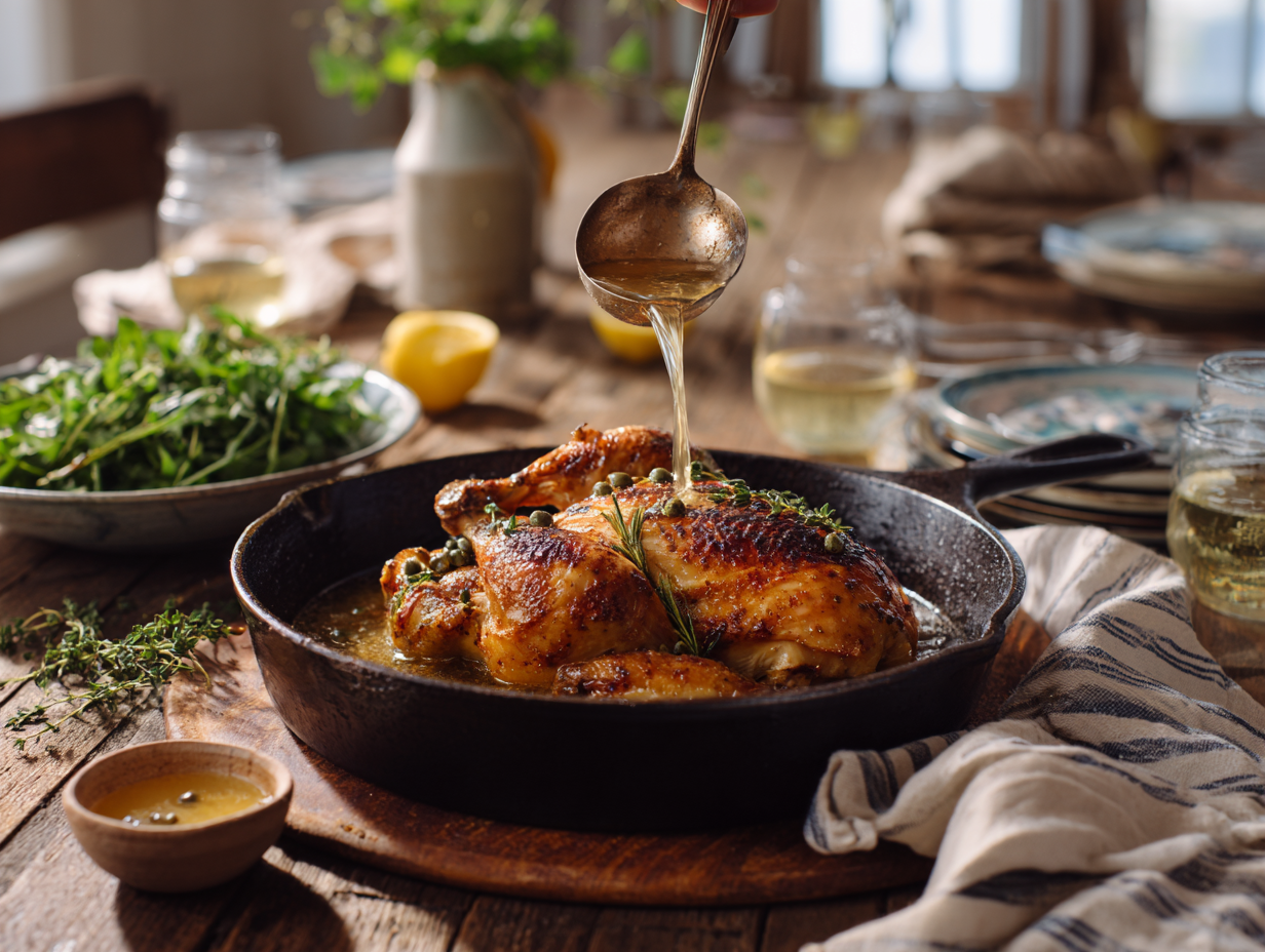 Spatchcock Cornish Hen With Lemon–Thyme Pan Sauce