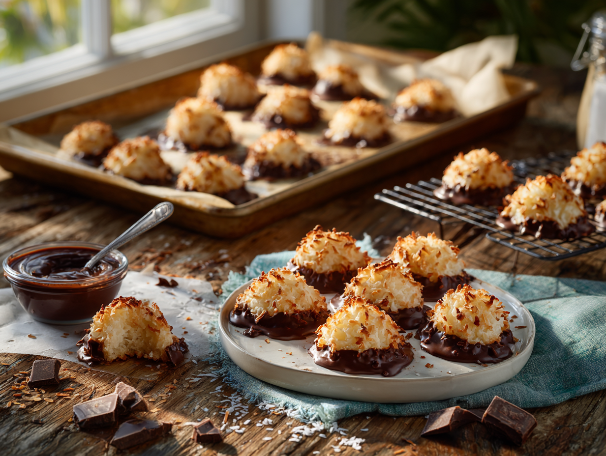 5-Ingredient Coconut Macaroons with Dark Chocolate Dip
