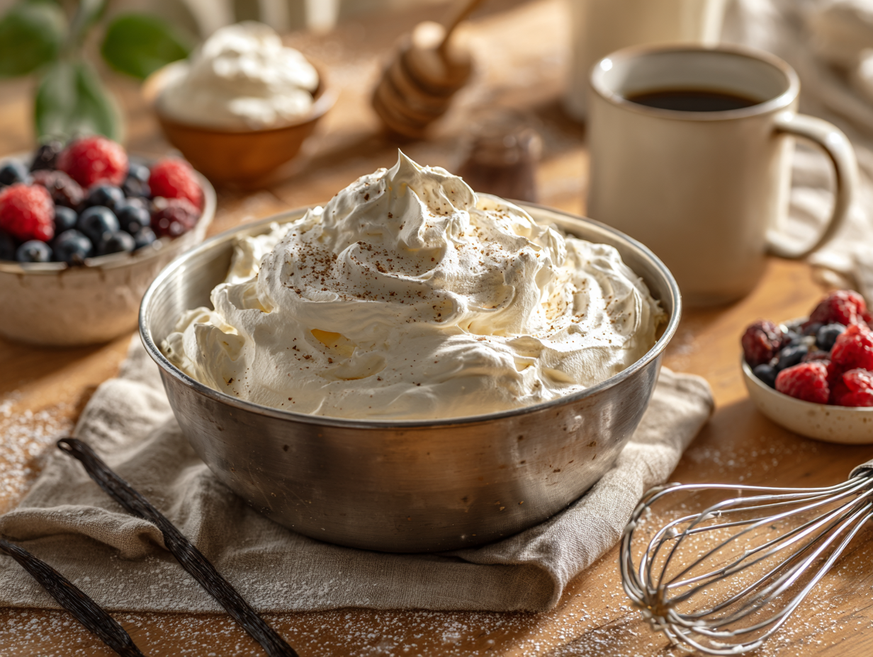 Perfect Vanilla Whipped Cream 2 Silky Vanilla Bean Whipped Cream (Stabilized Option)
