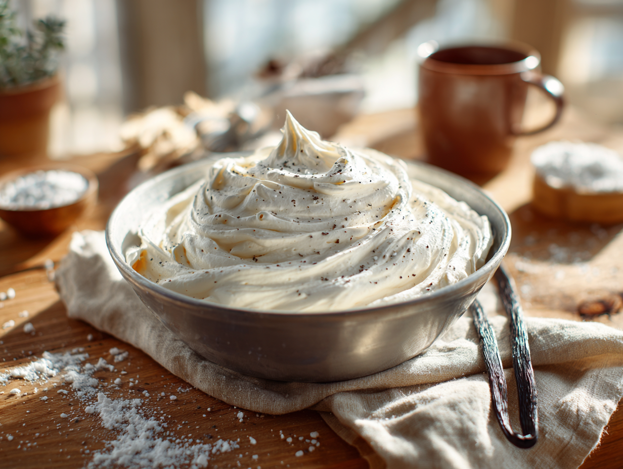 Silky Vanilla Bean Whipped Cream (Stabilized Option)
