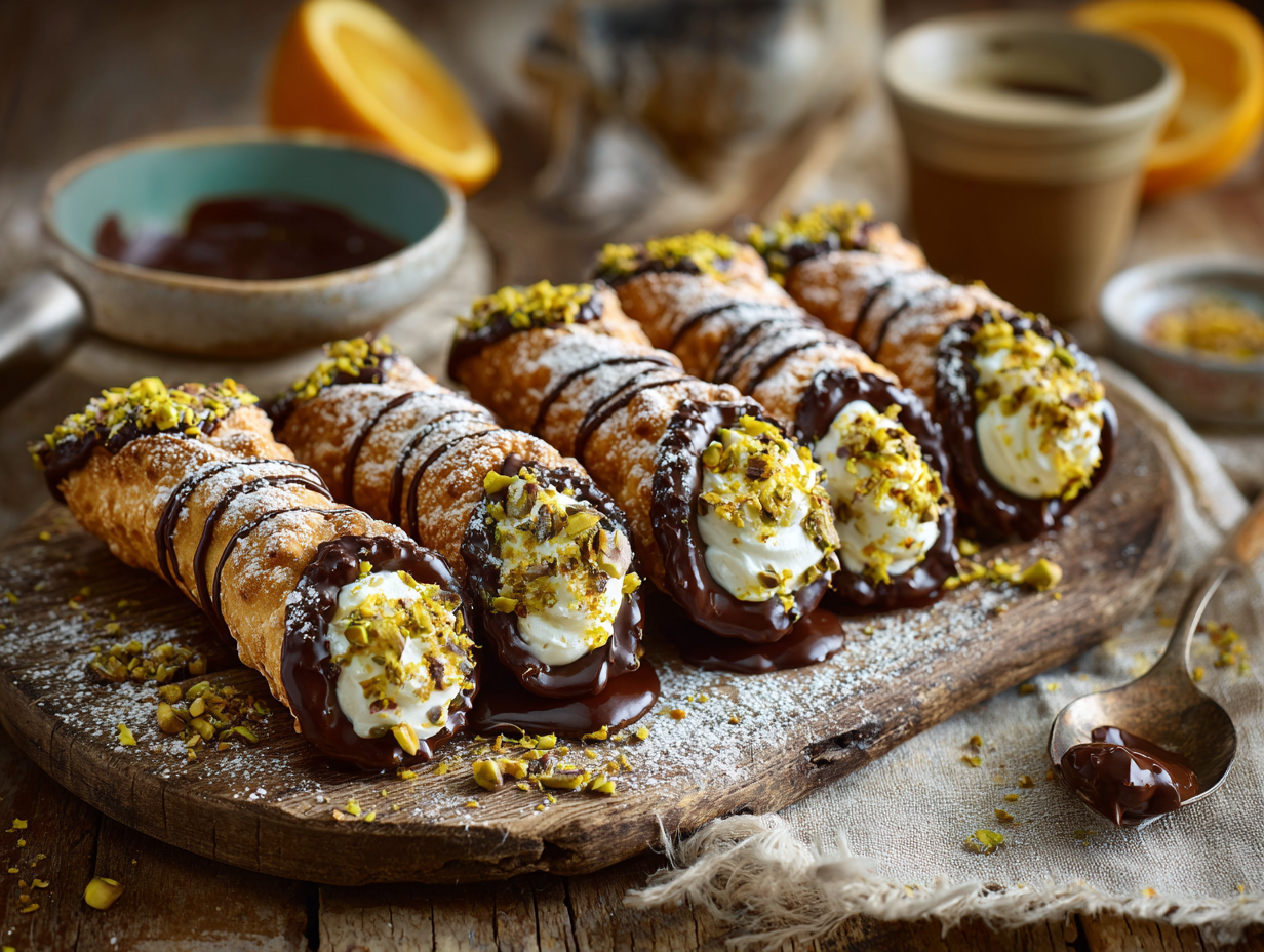 Quick Sicilian Cannoli with Orange, Pistachio, and Dark Chocolate
