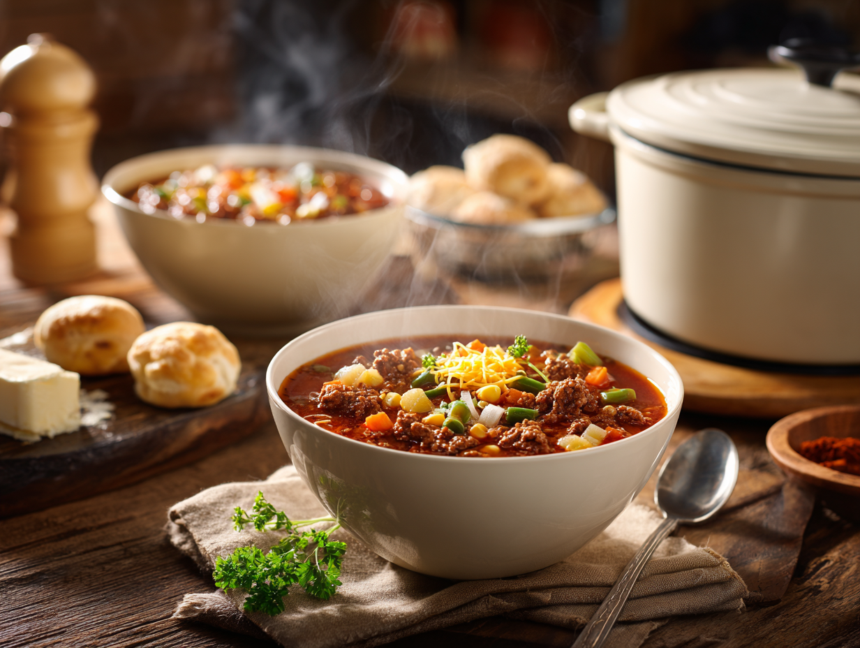 Weeknight Hamburger Soup with Garden Vegetables