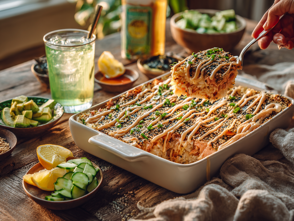 Weeknight Salmon (or Crab) Sushi Bake